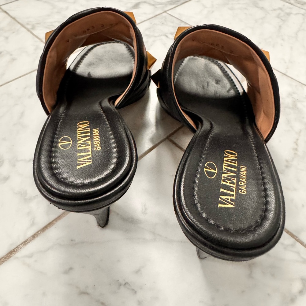 Valentino Black Mule Sandals with Gold Rockstuds - Picture 2 of 5